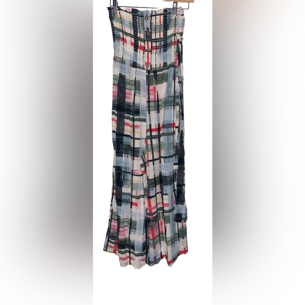 Olivaceous‎ Women Madra Plaid Patchwork  Strapless Jumpsuit M Art to Wear  NEW